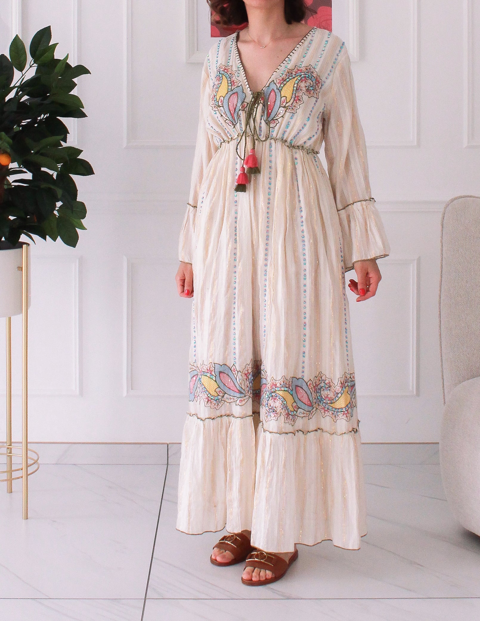 Robe d'été brodée vert Kaki