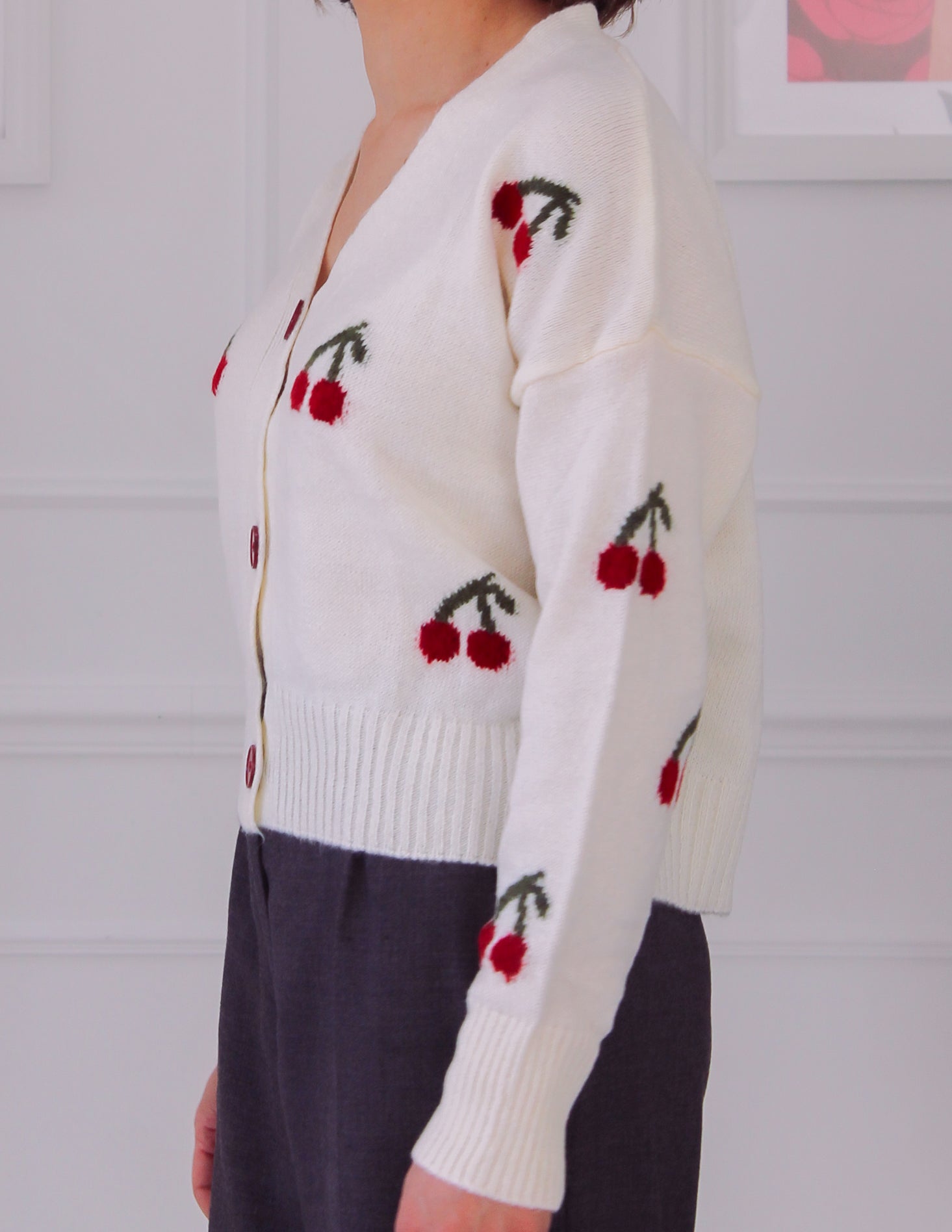 Gilet blanc a imprimé cerise