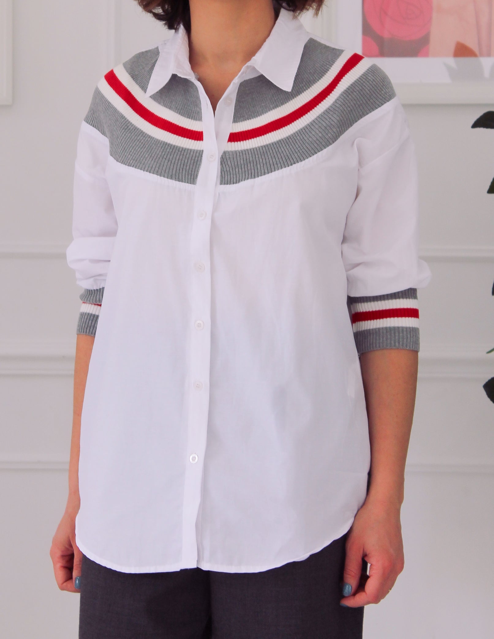 White bi-material shirt
