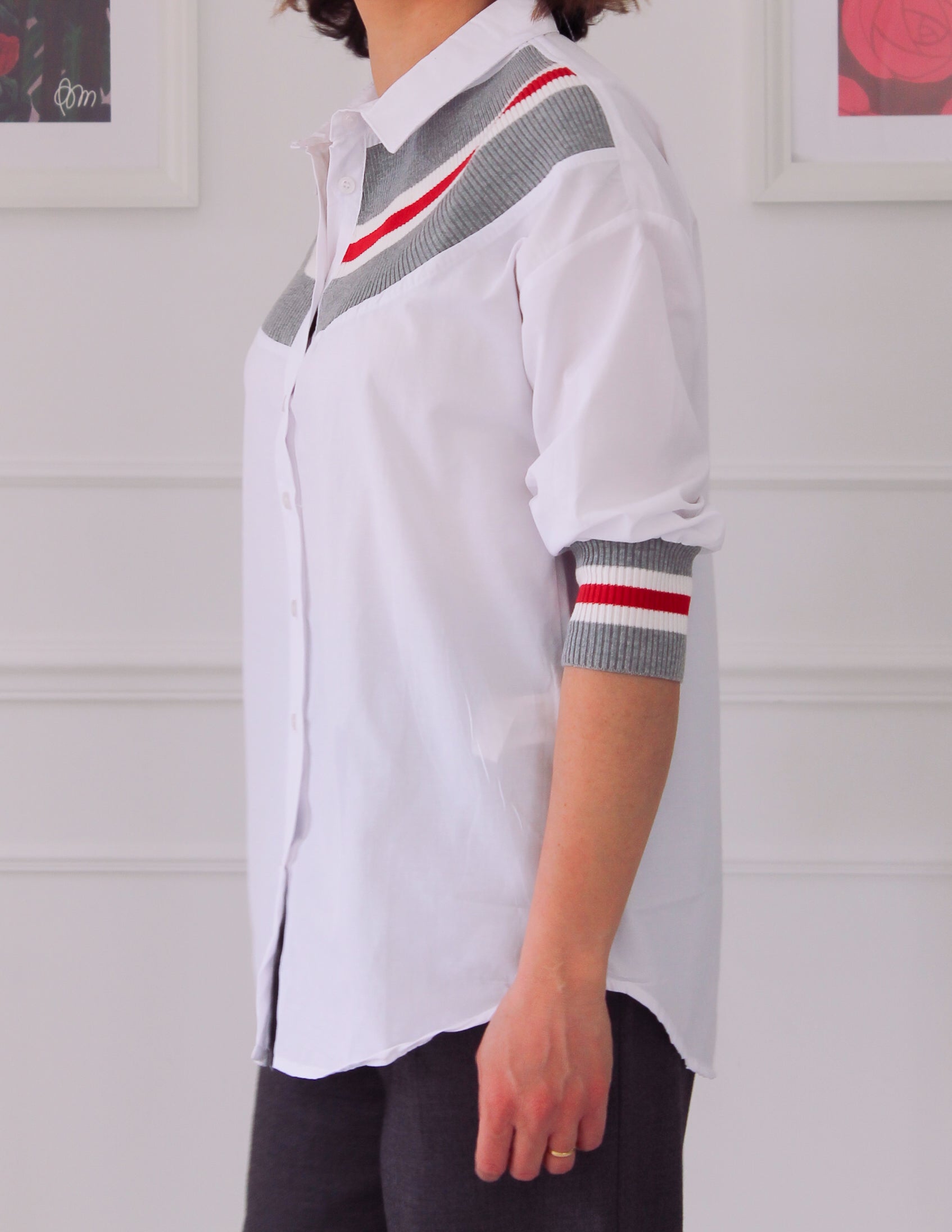 White bi-material shirt