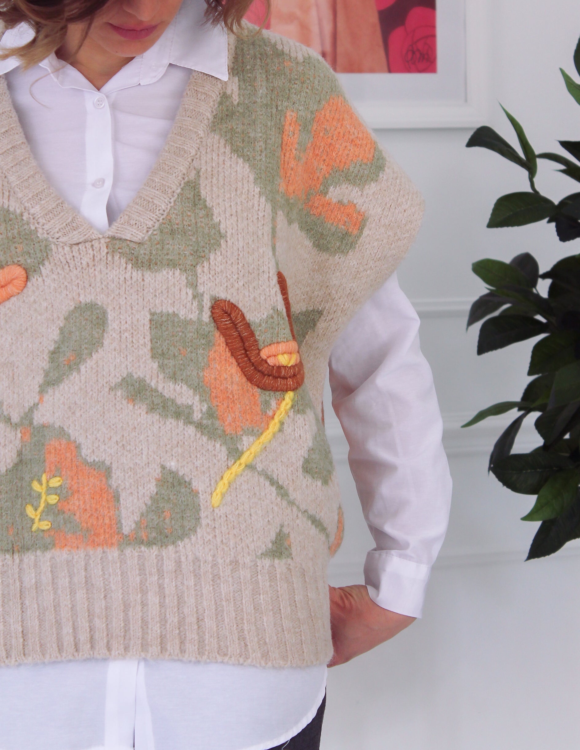 Pull avec motif et chemise intégrée