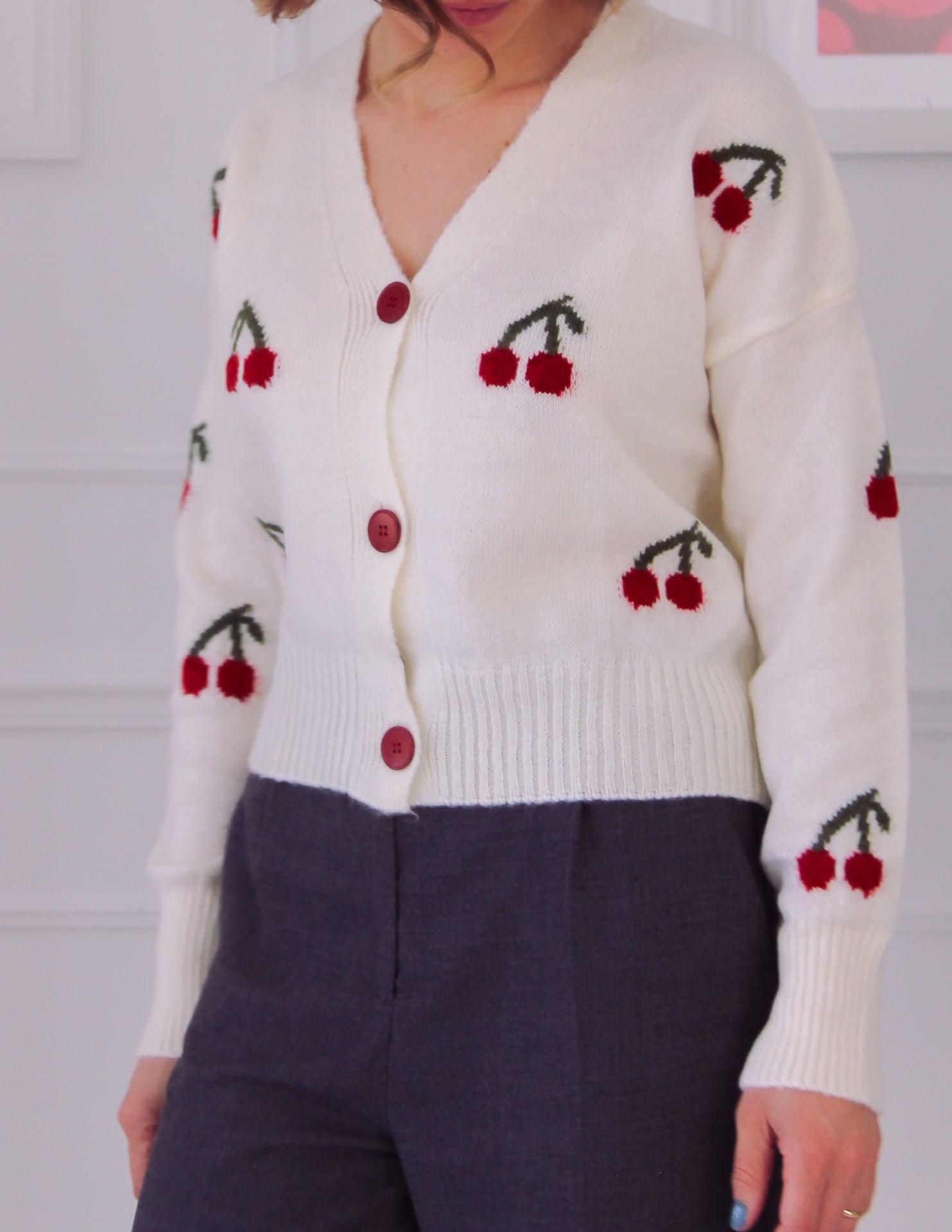 White cherry print vest