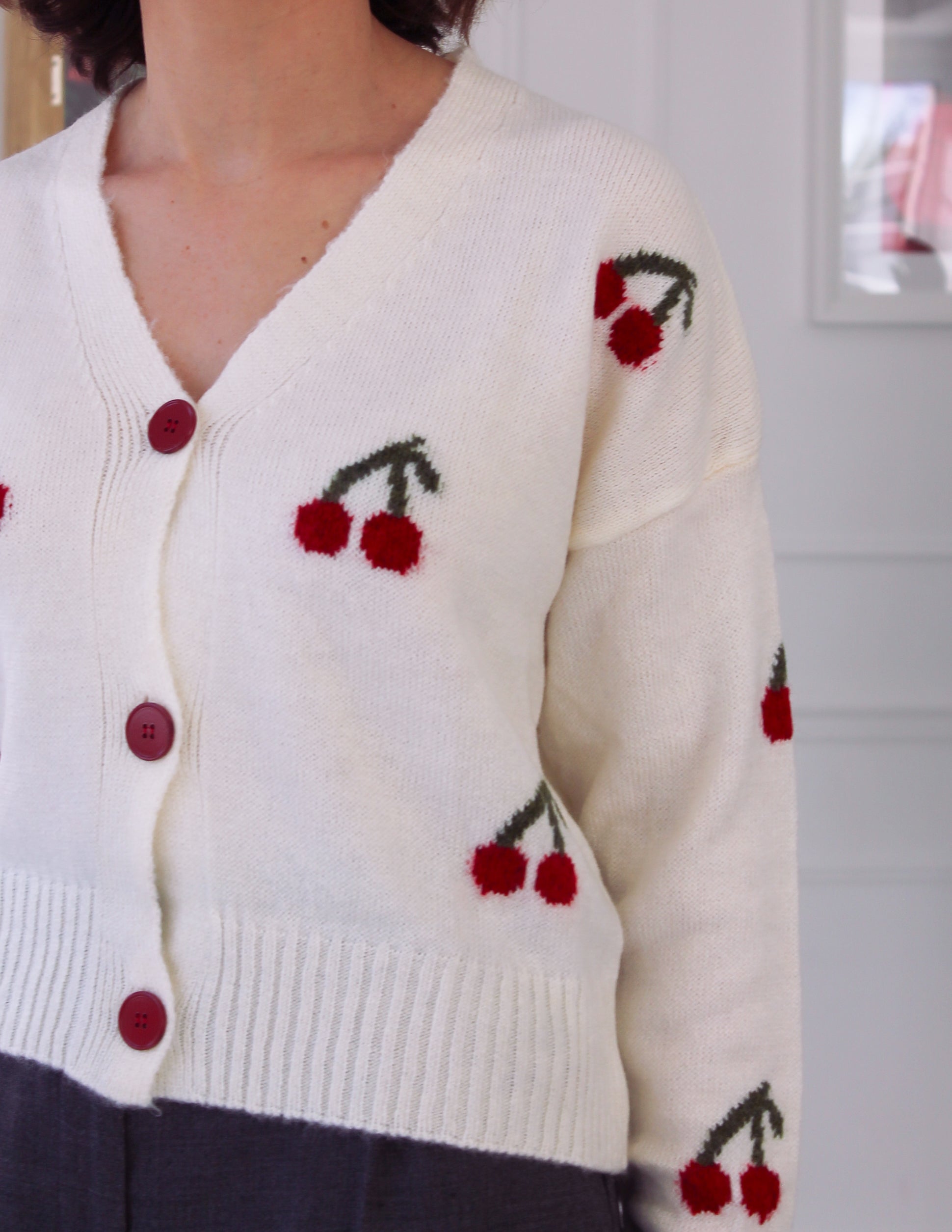 White cherry print vest