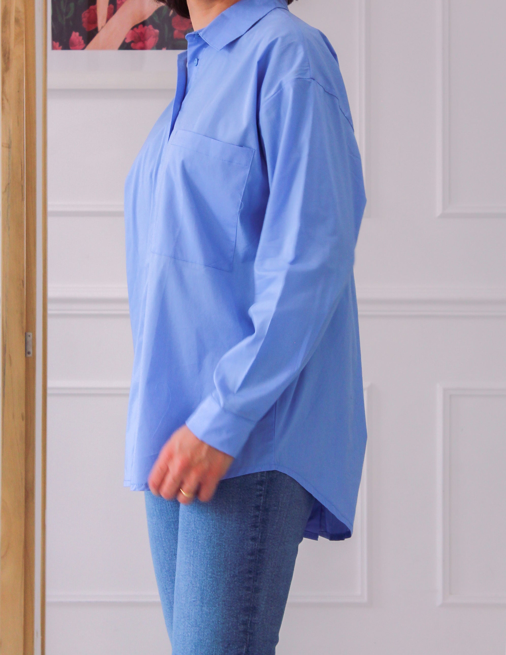 Blue shirt with a slit