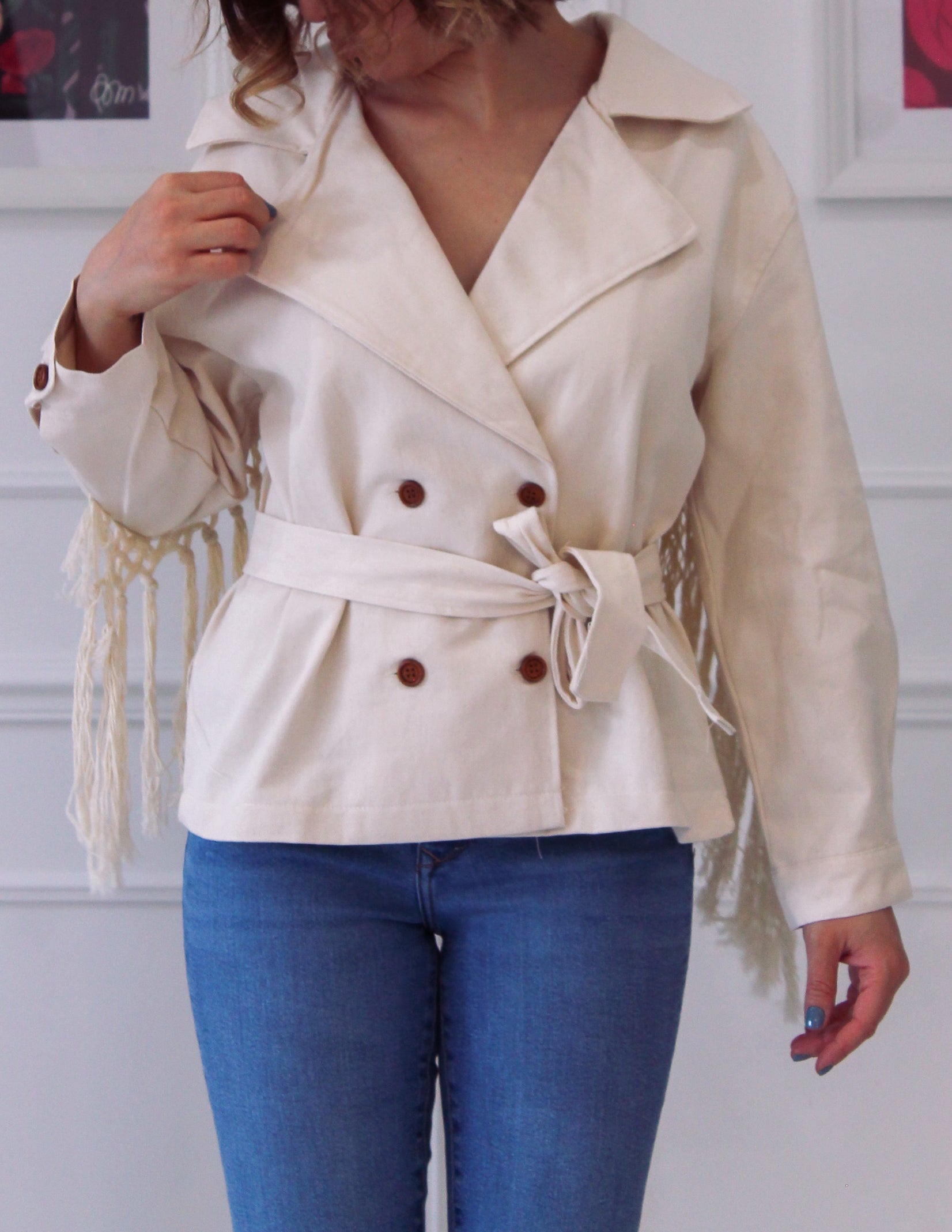 Veste à franges beige