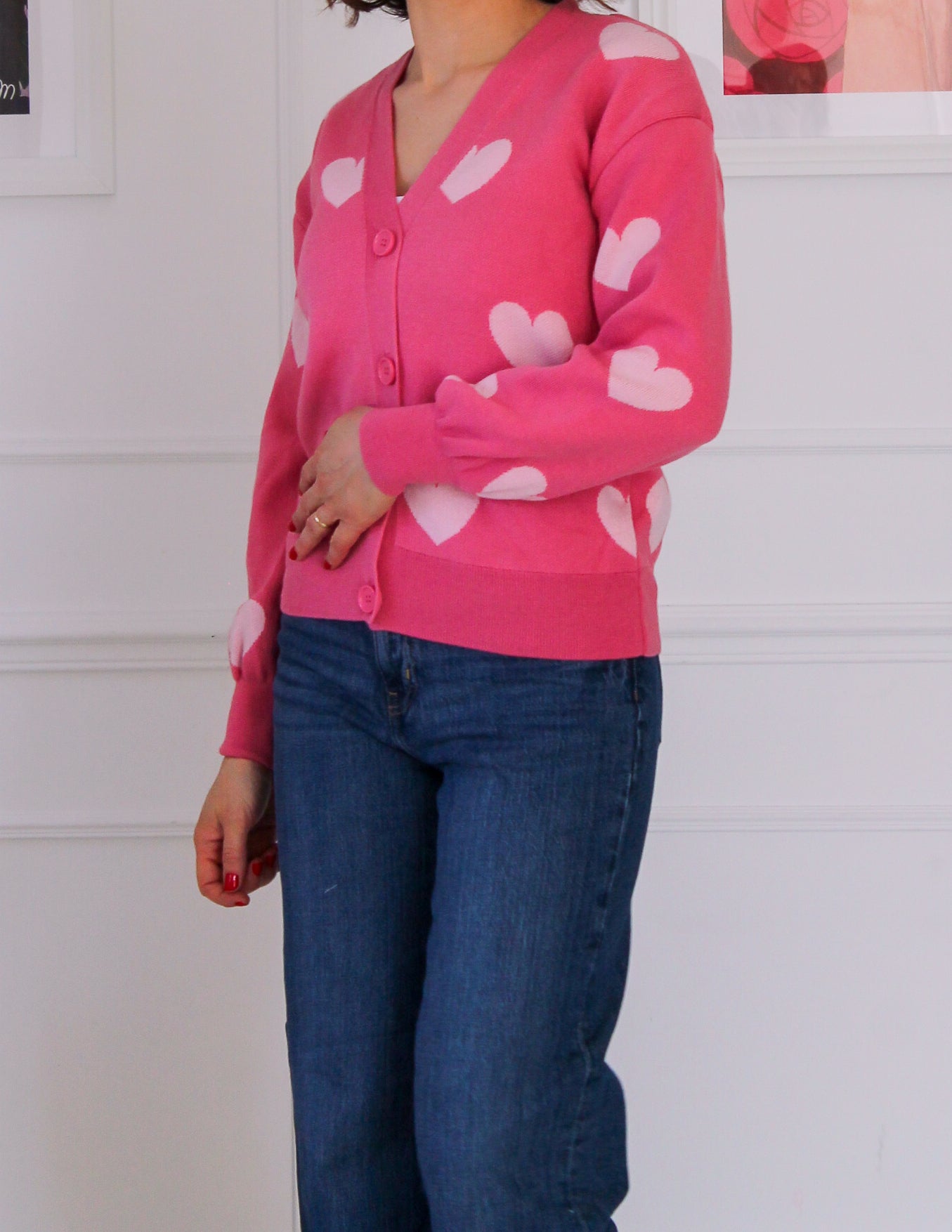 Gilet court avec des motifs de coeur rose poudré