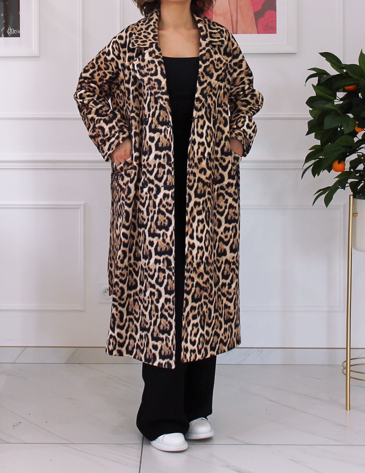 Manteau long léopard