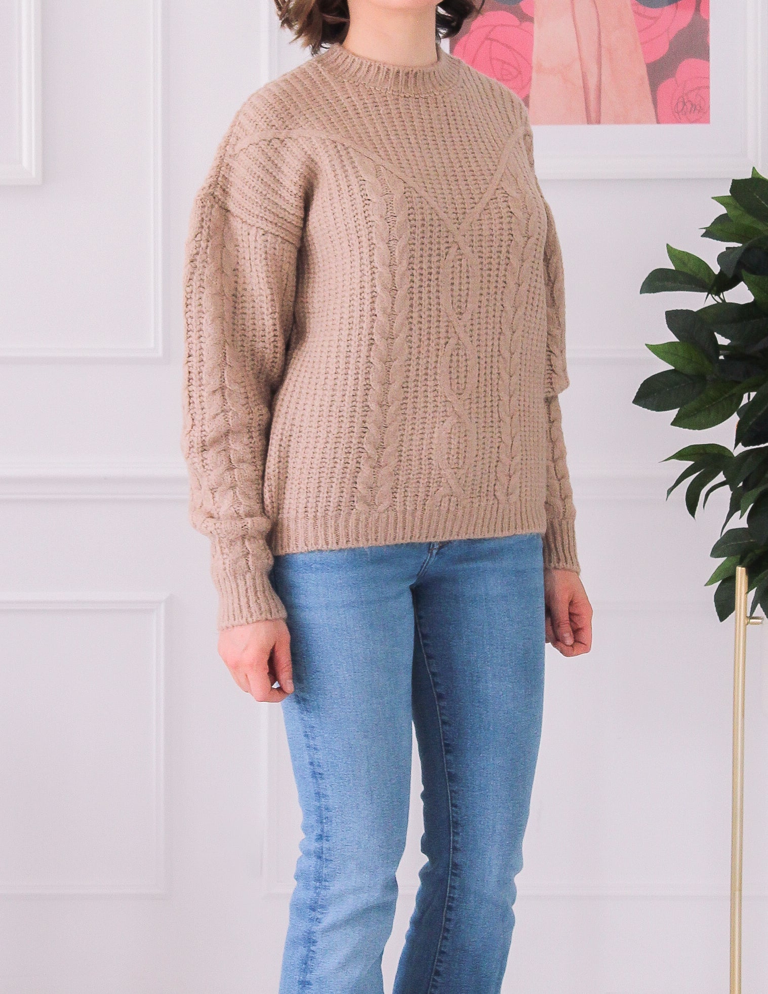 Pull style tricot beige