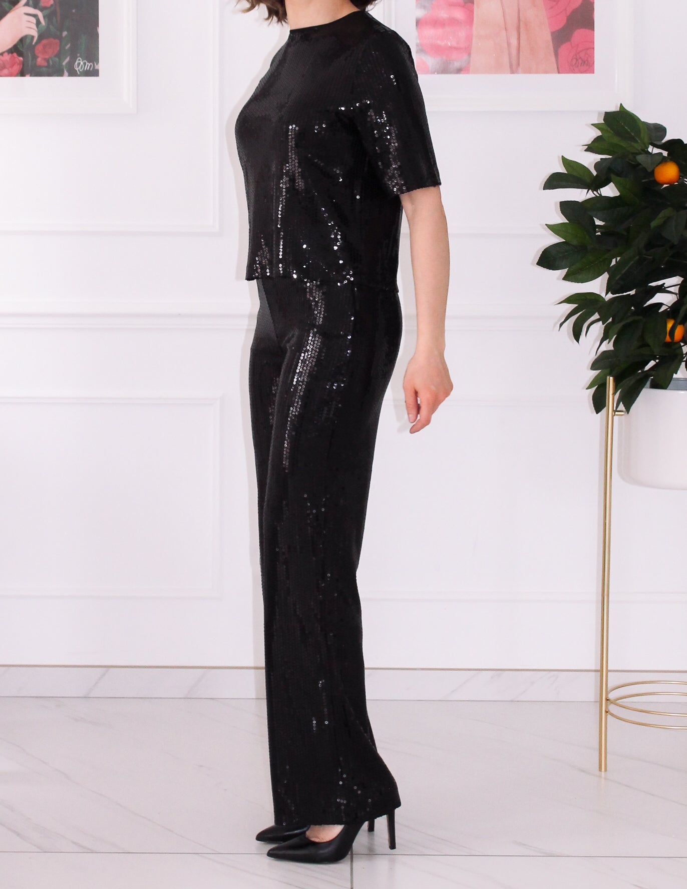 Black set decorated with sequins