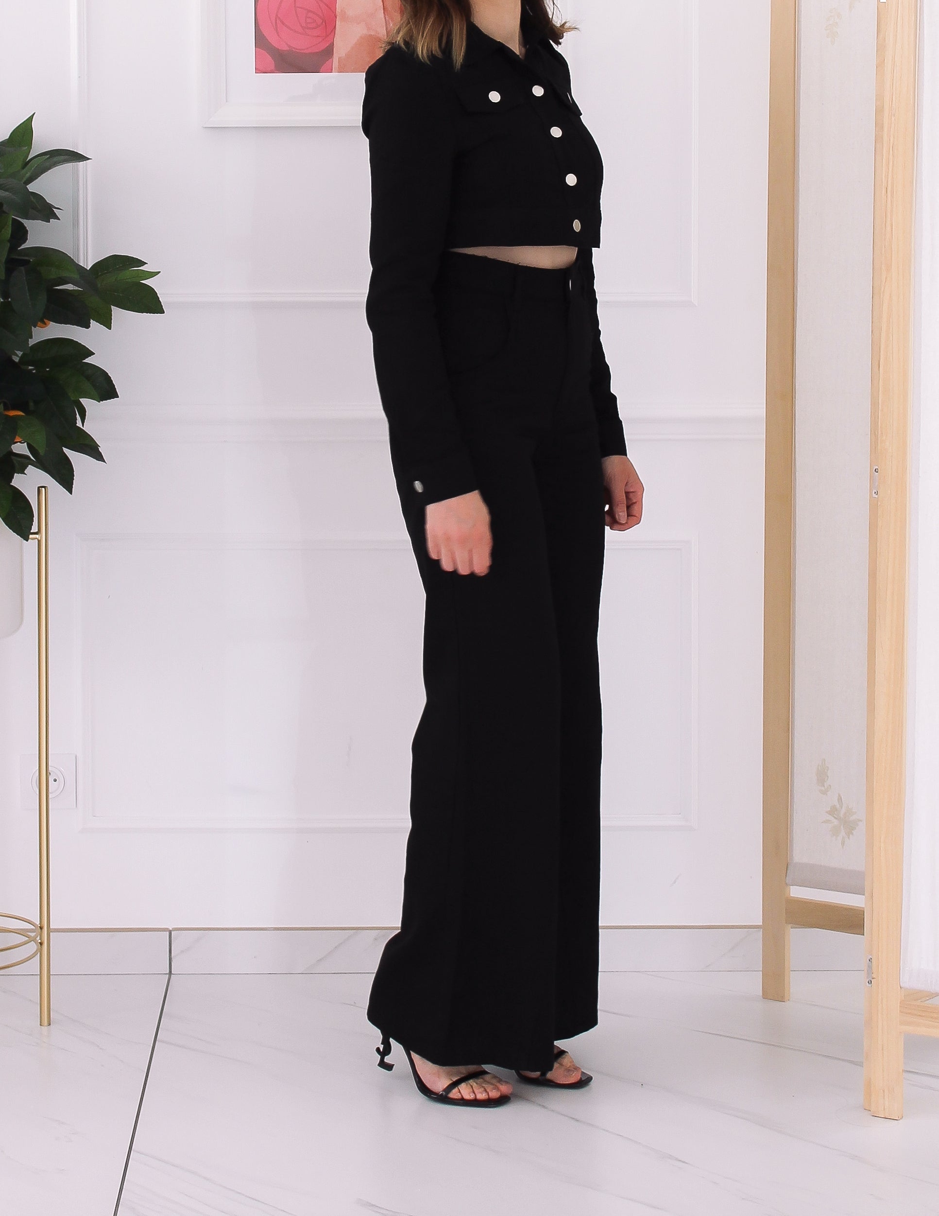 Ensemble veste crop top et pantalon noir