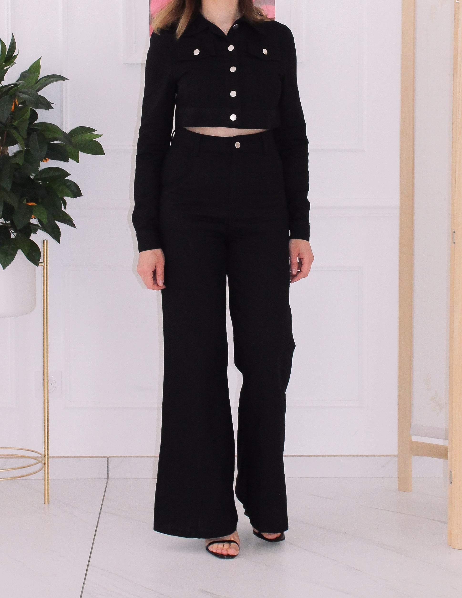 Ensemble veste crop top et pantalon noir