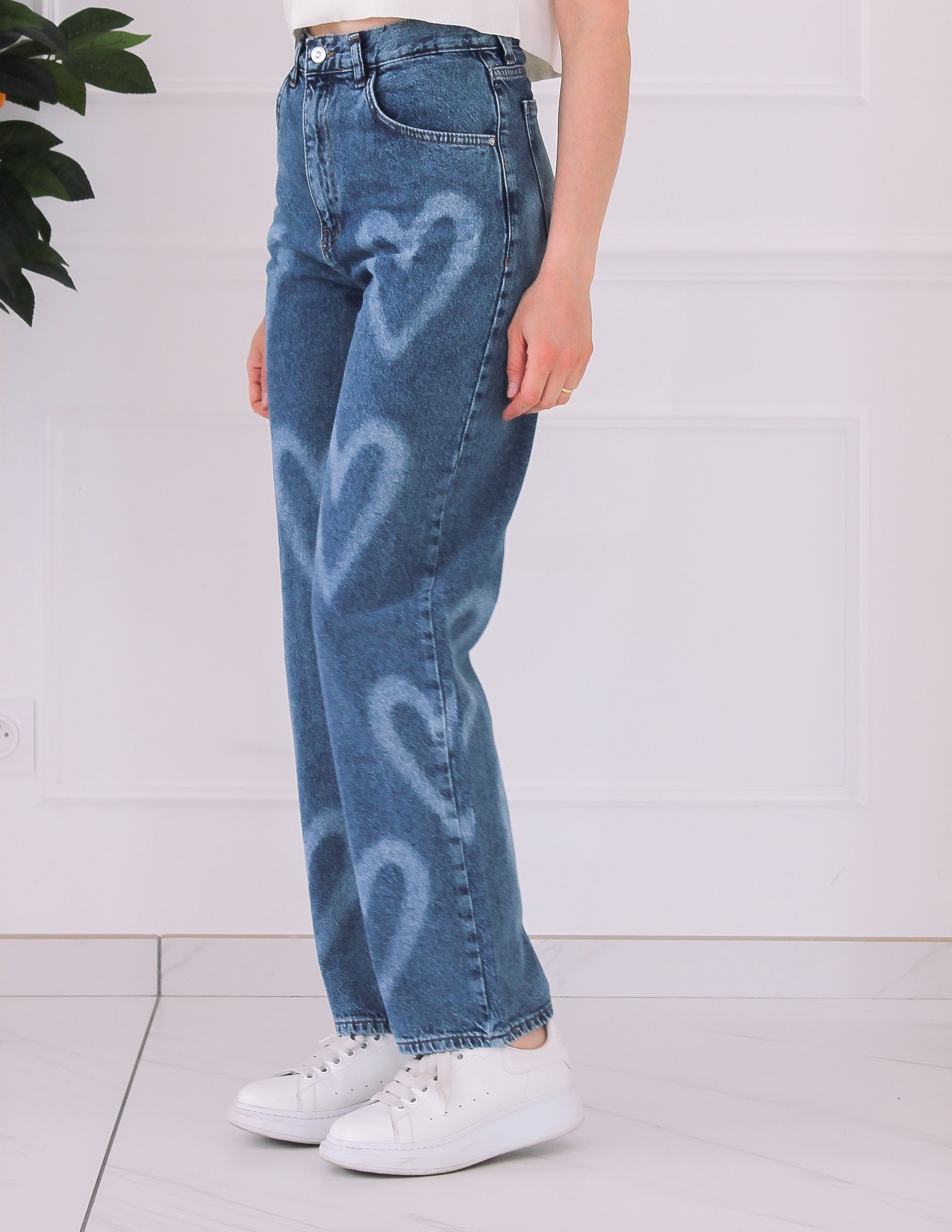 jeans à motif coeur