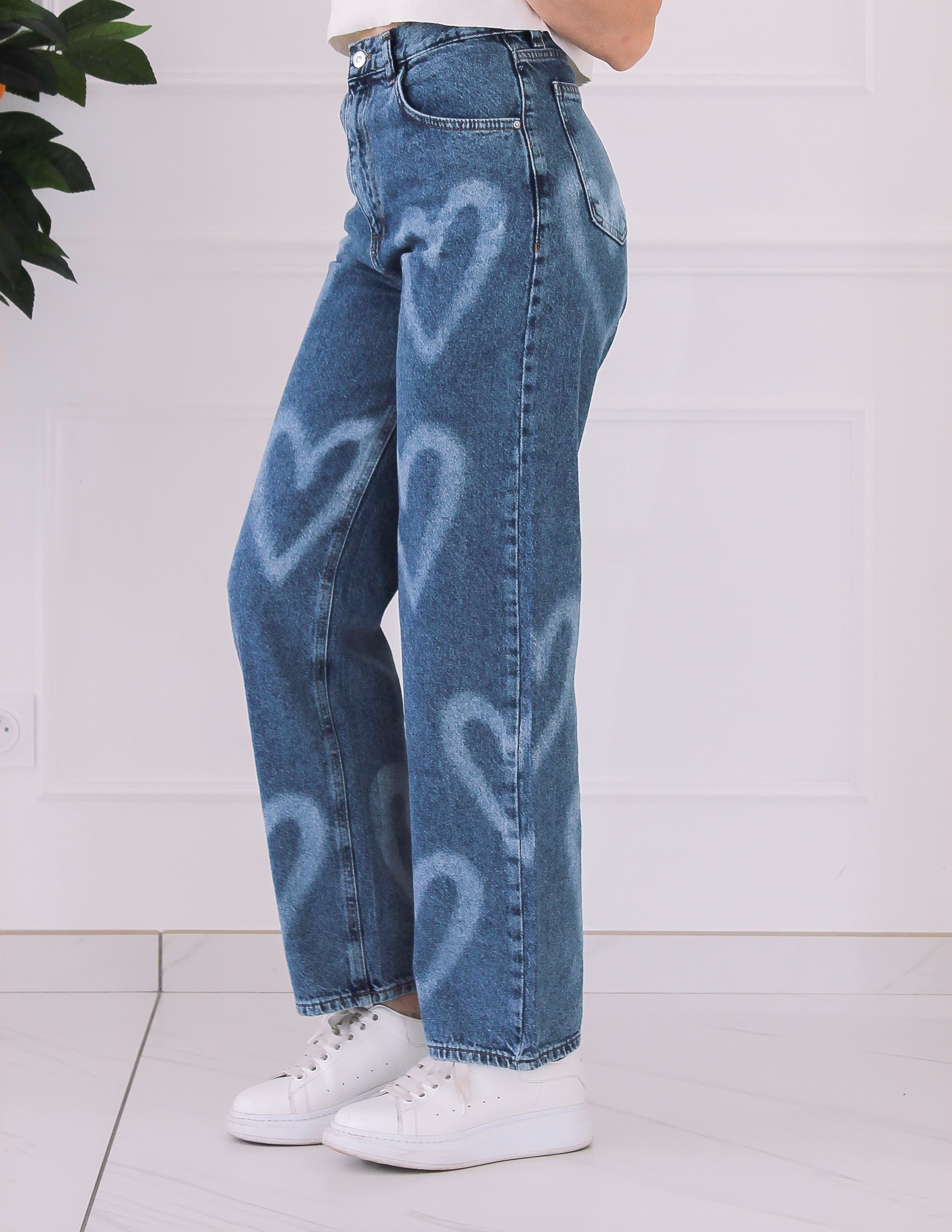 jeans à motif coeur