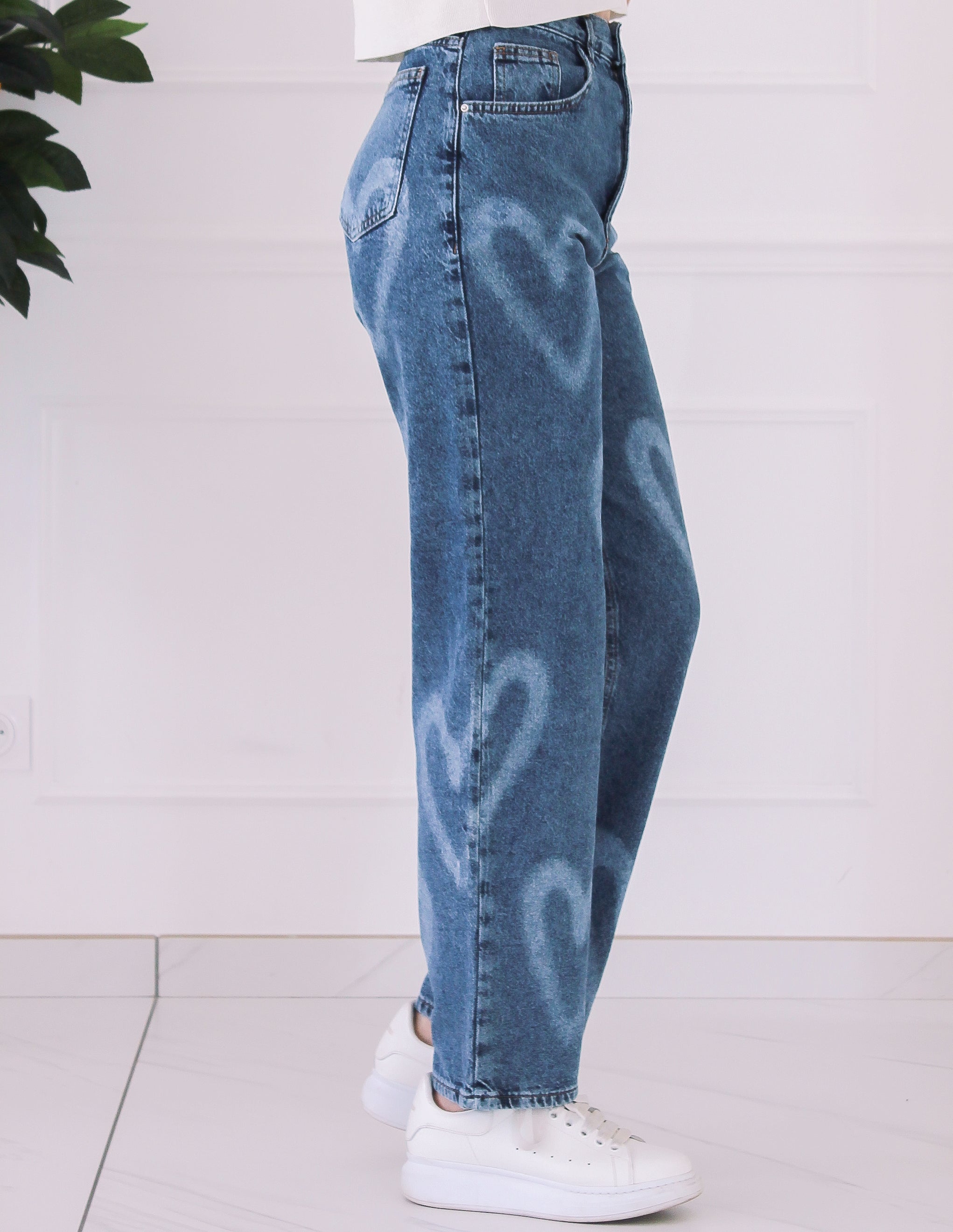 jeans à motif coeur