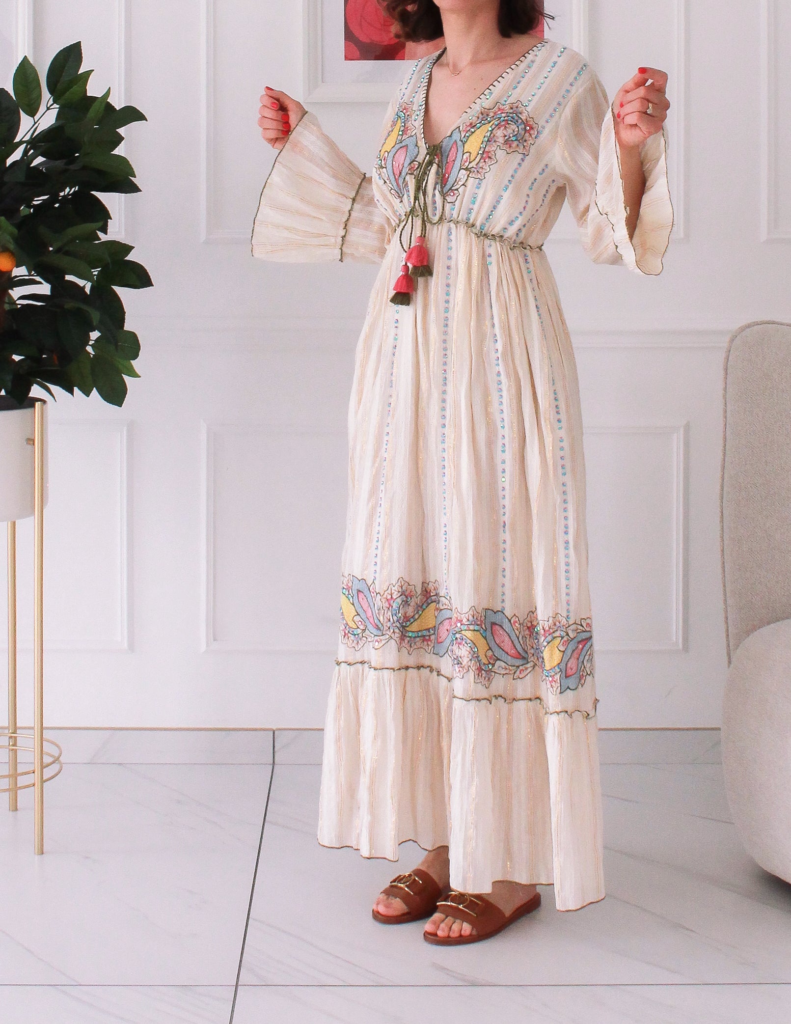 Robe d'été brodée vert Kaki