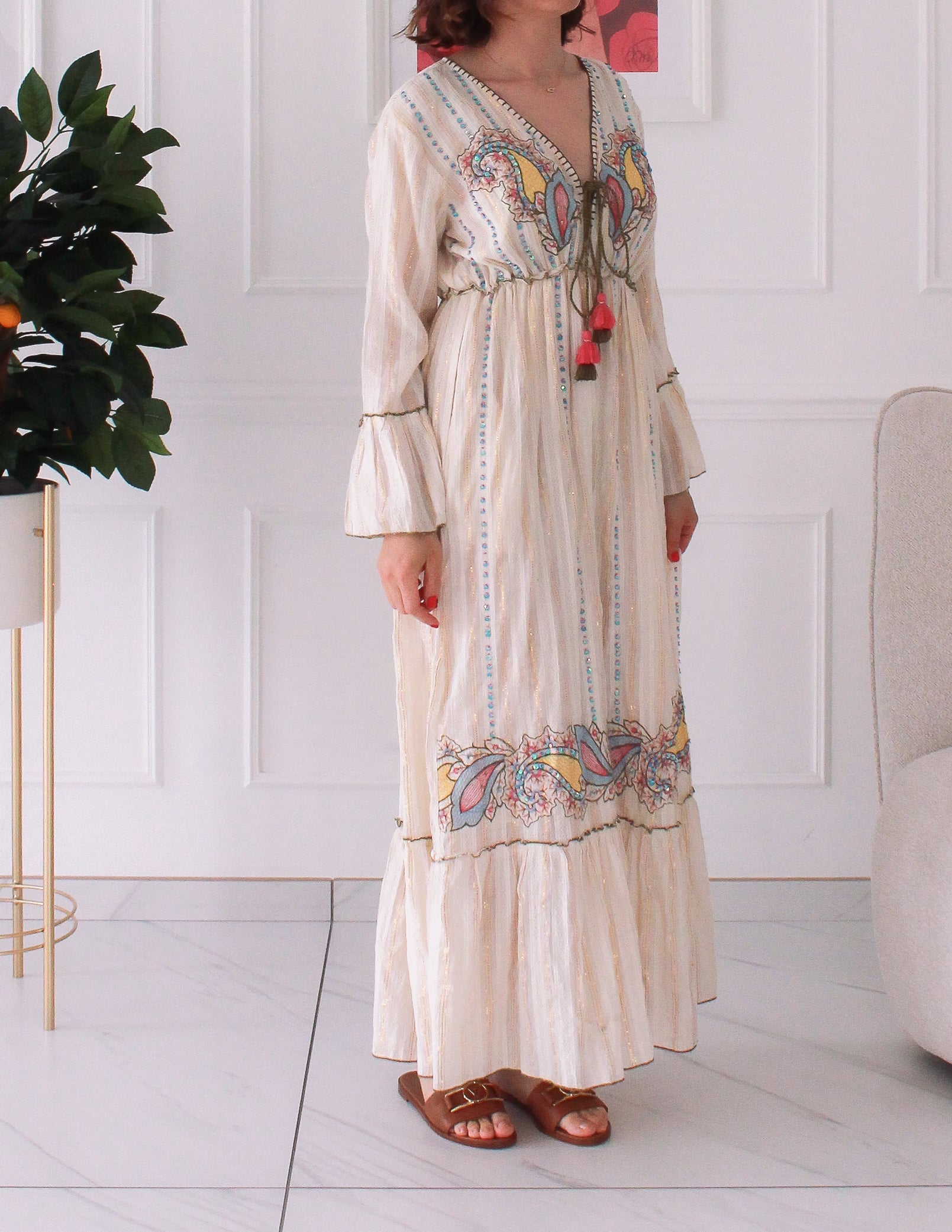 Robe d'été brodée vert Kaki