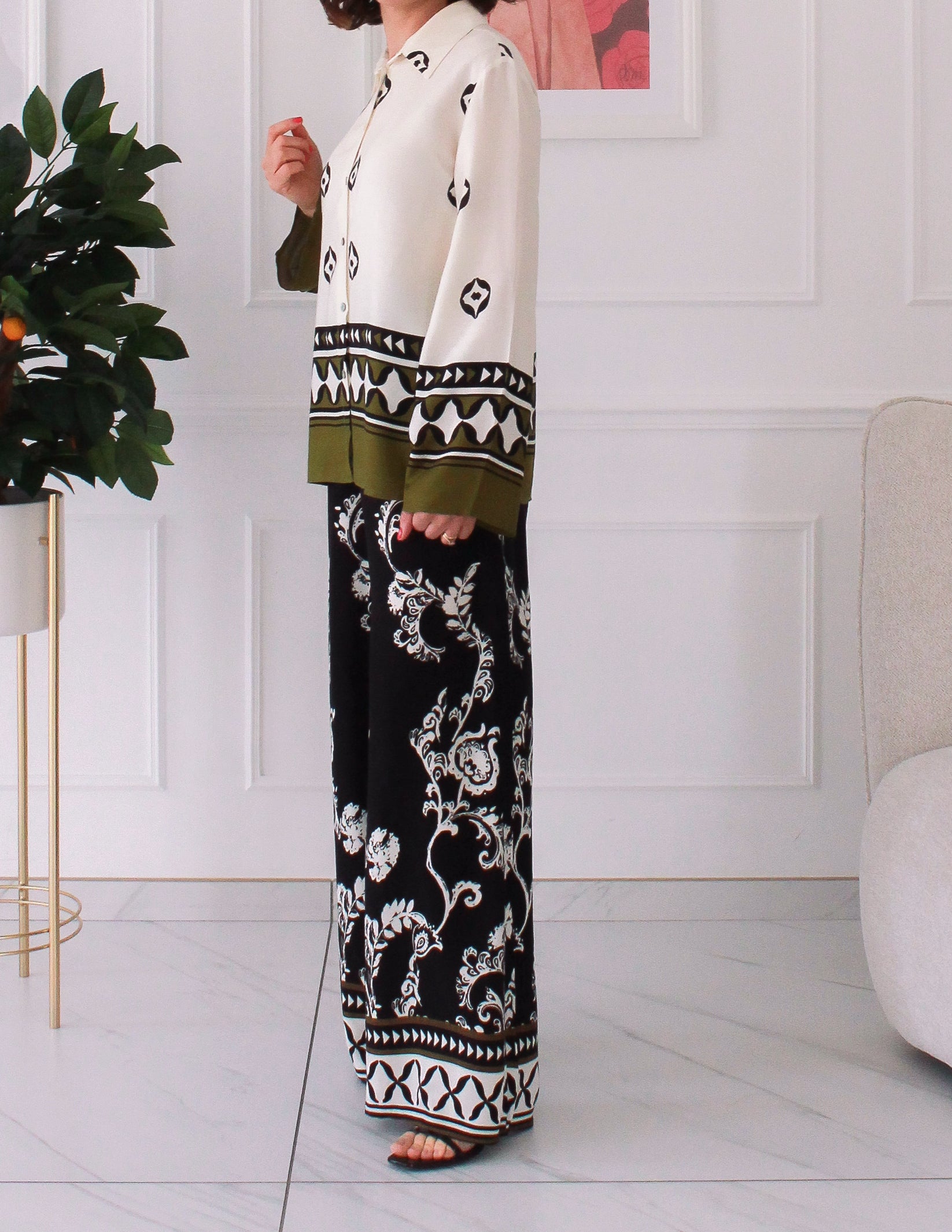 Ensemble pantalon chemise à motifs