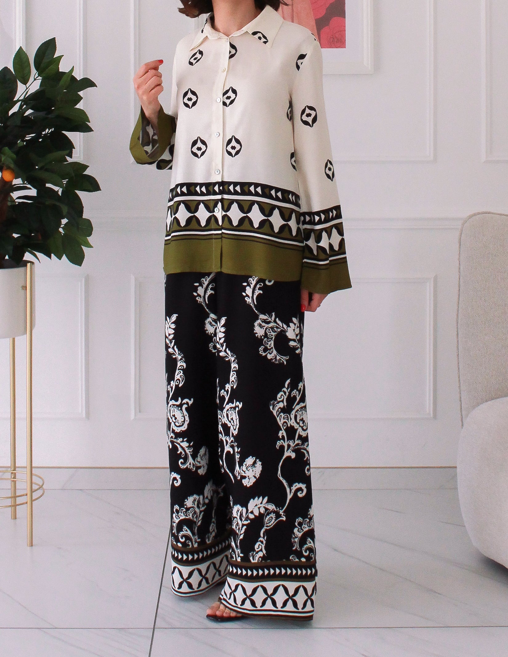 Ensemble pantalon chemise à motifs