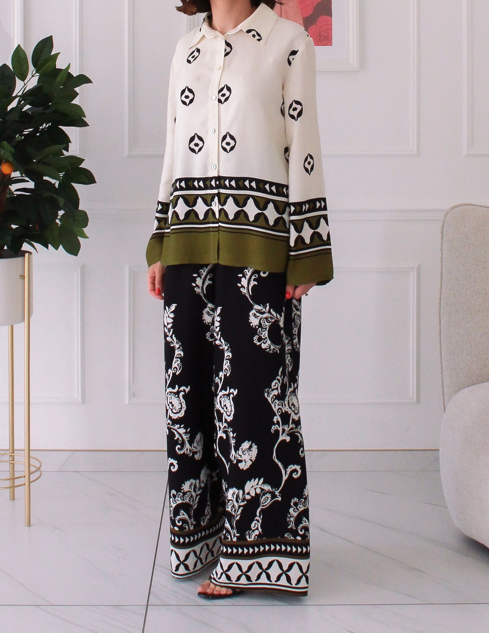 Ensemble pantalon chemise à motifs