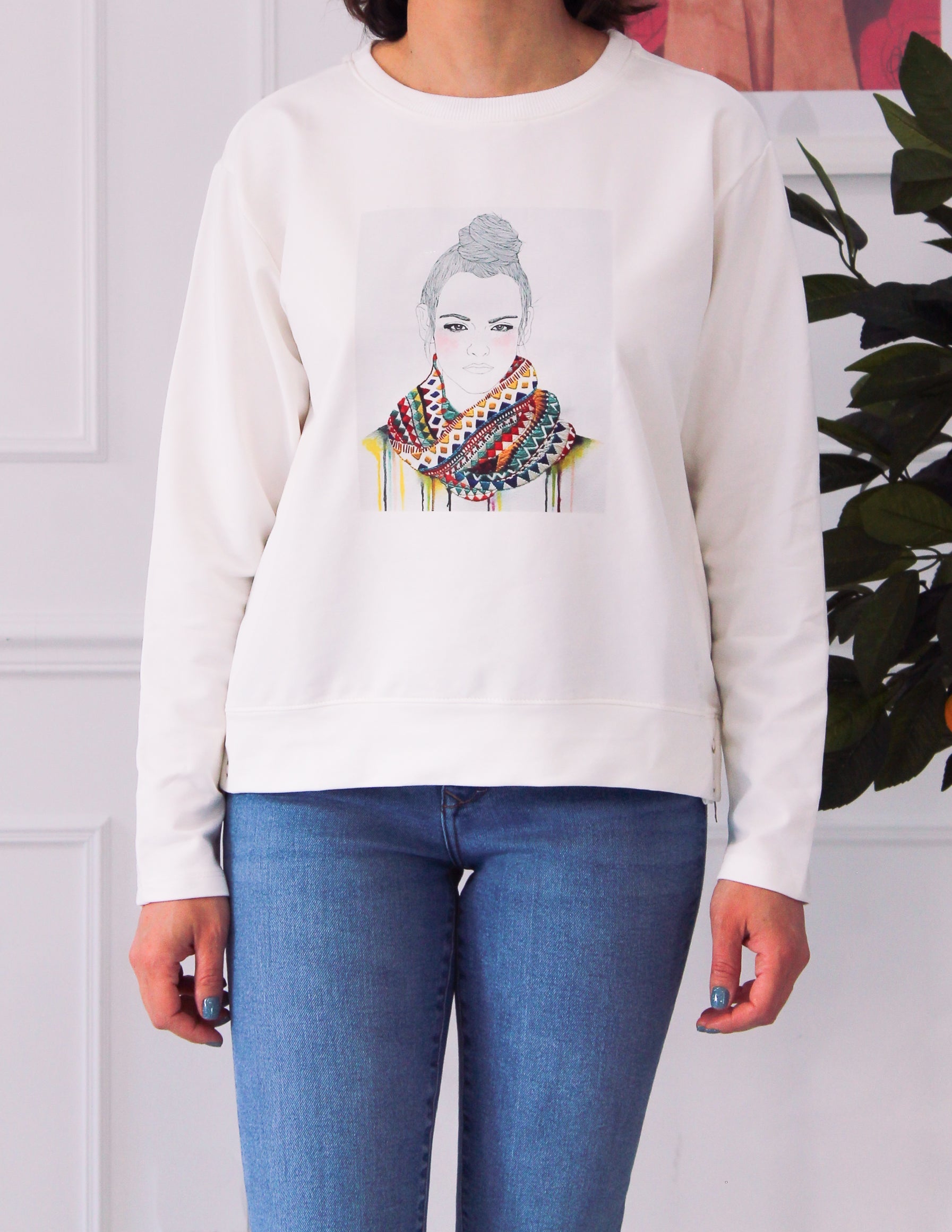 White printed sweater