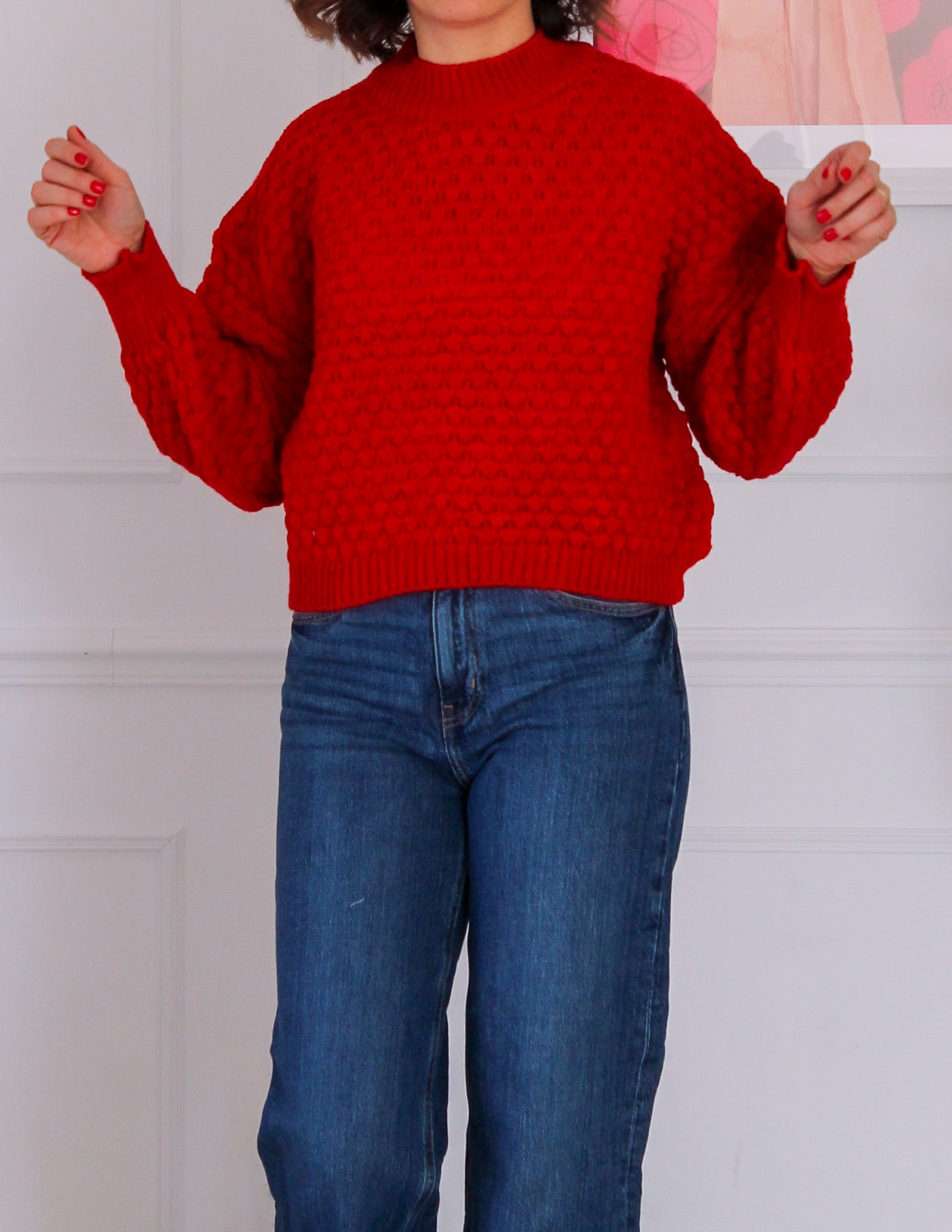 Red knit-like sweater