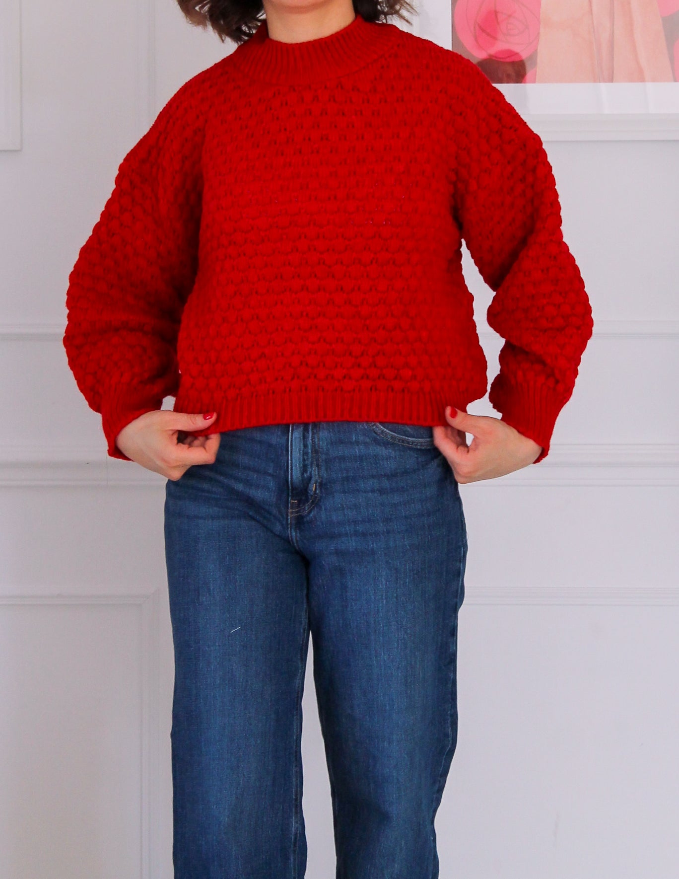 Red knit-like sweater