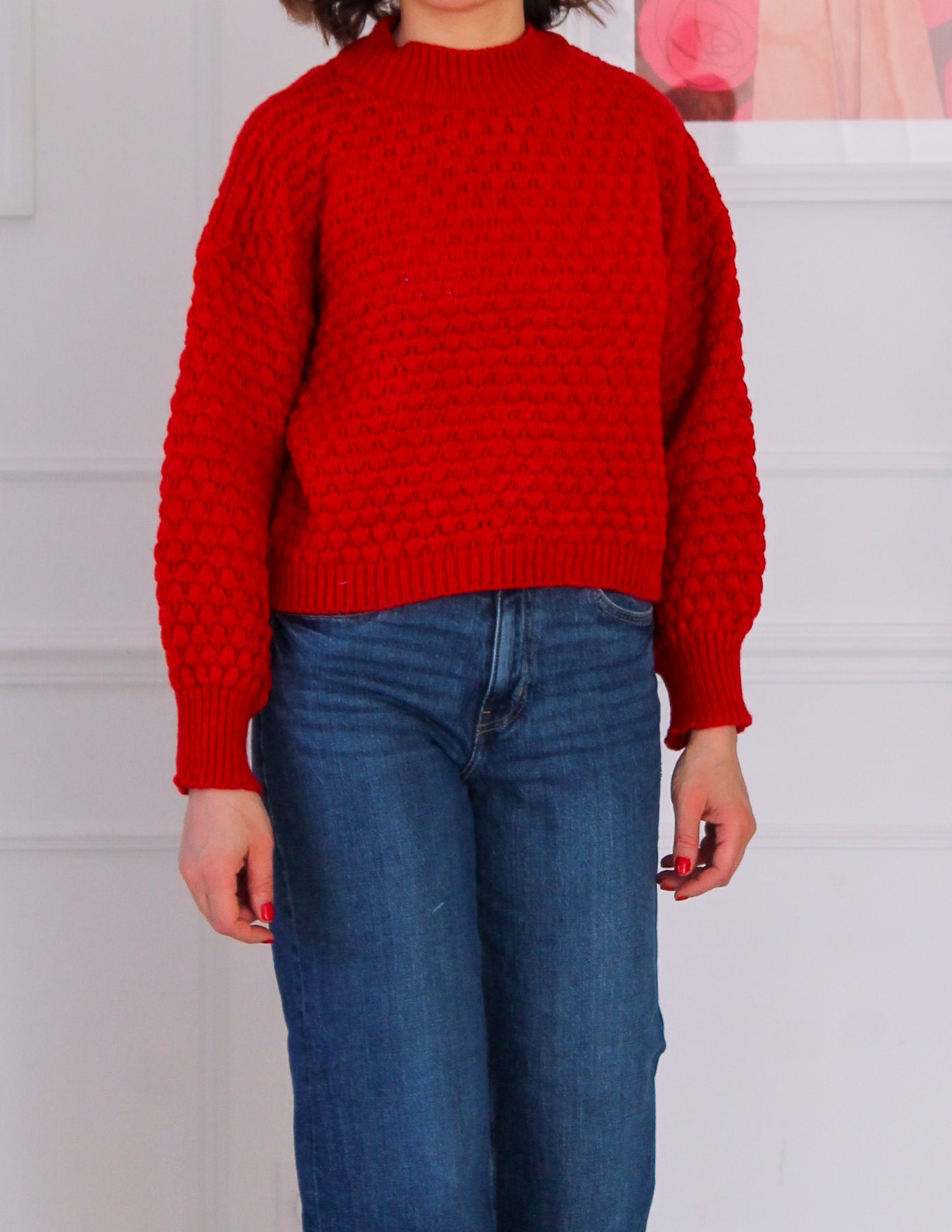 Red knit-like sweater