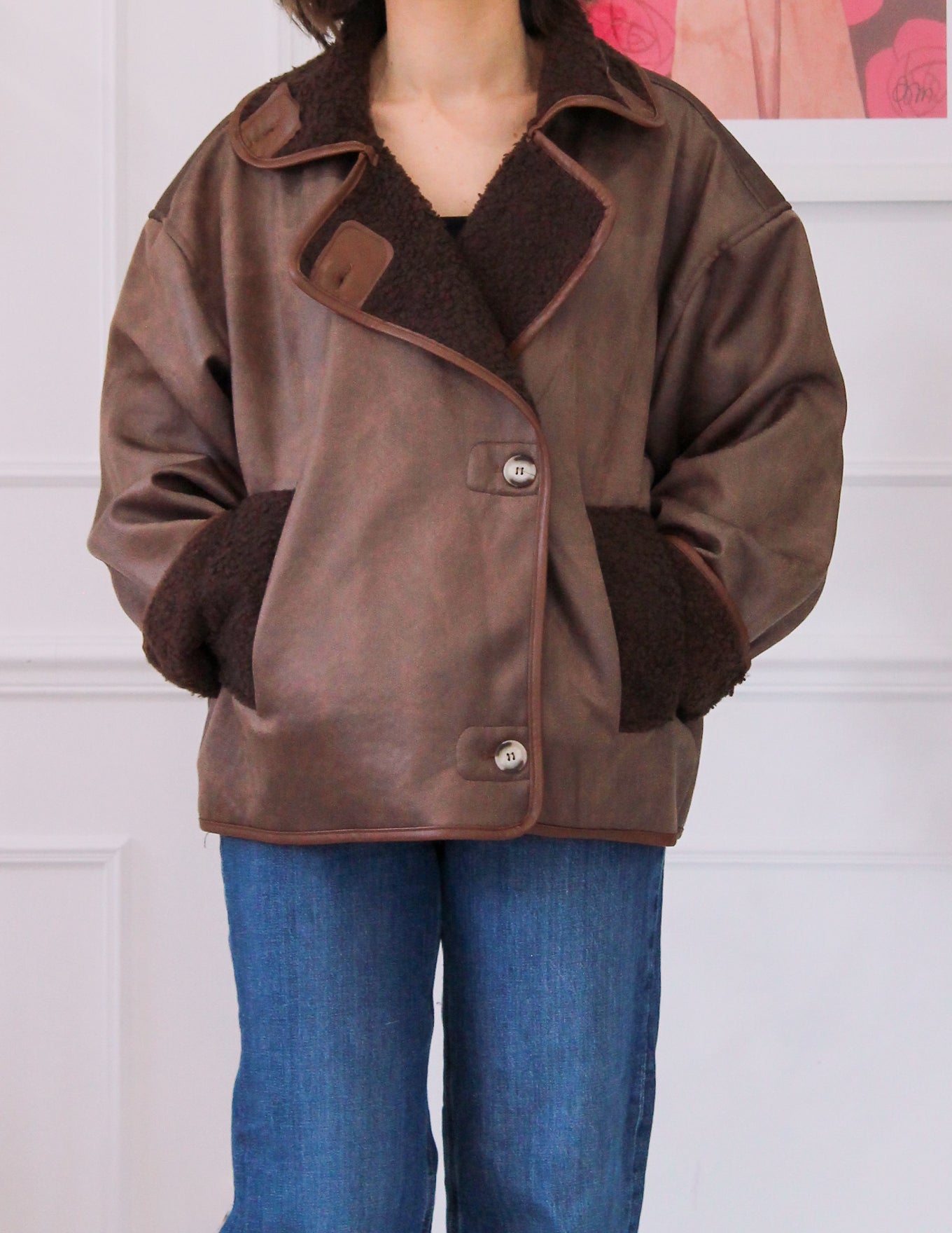 Brown bi-material jacket