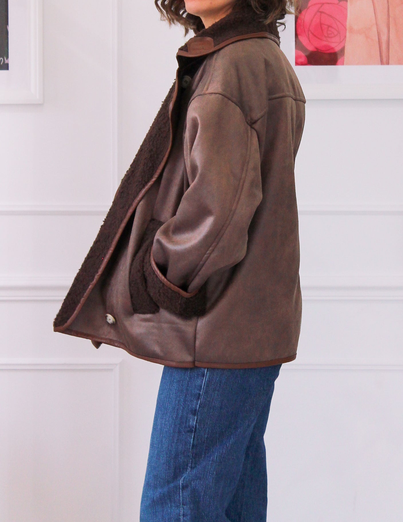 Brown bi-material jacket