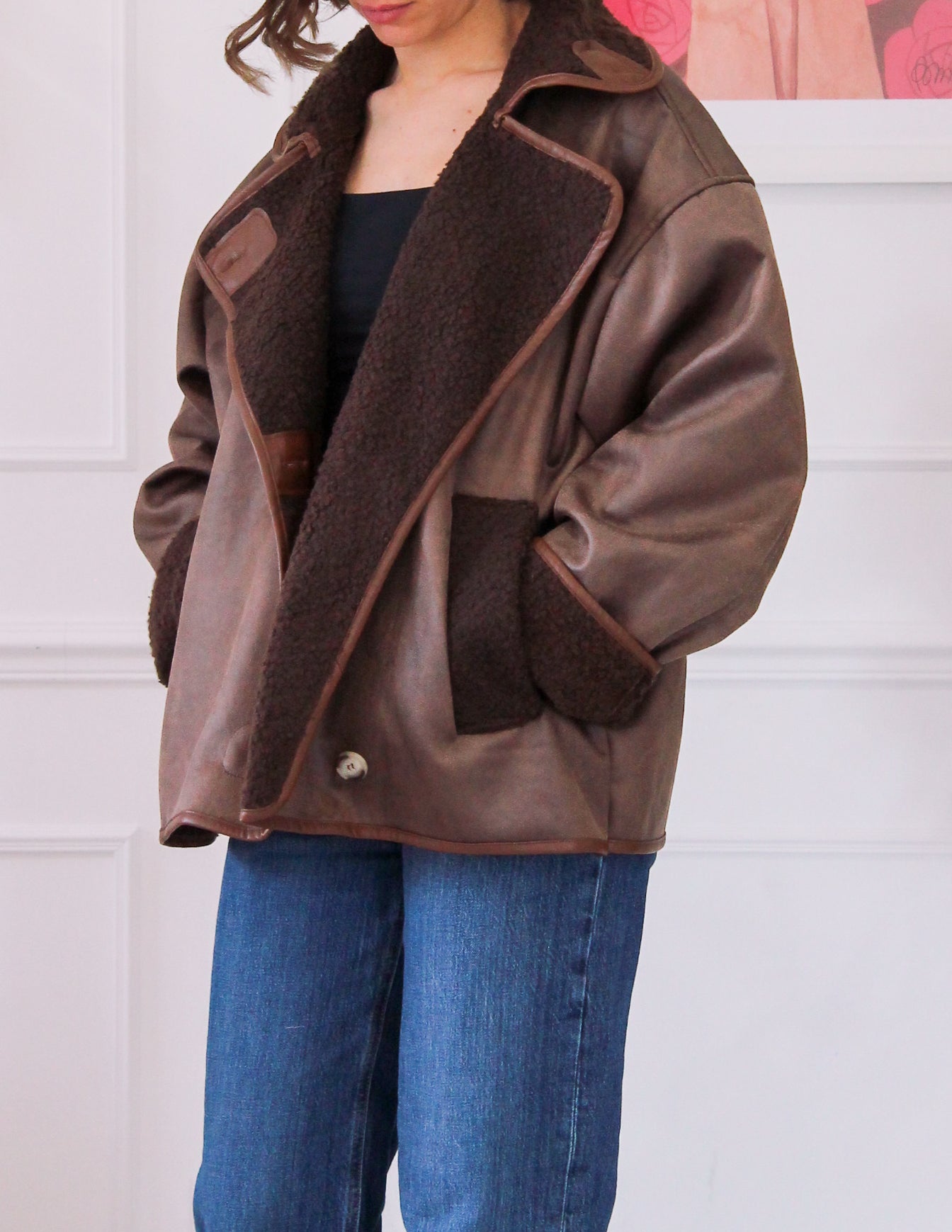 Brown bi-material jacket