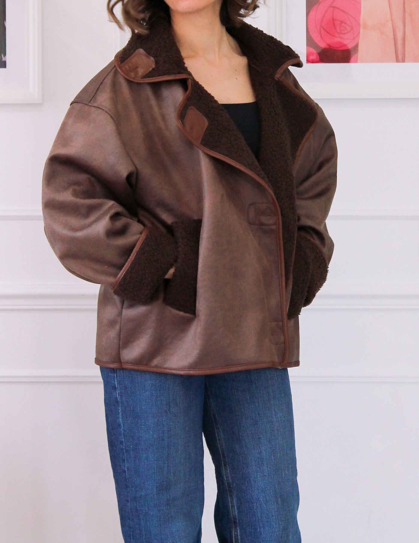 Brown bi-material jacket