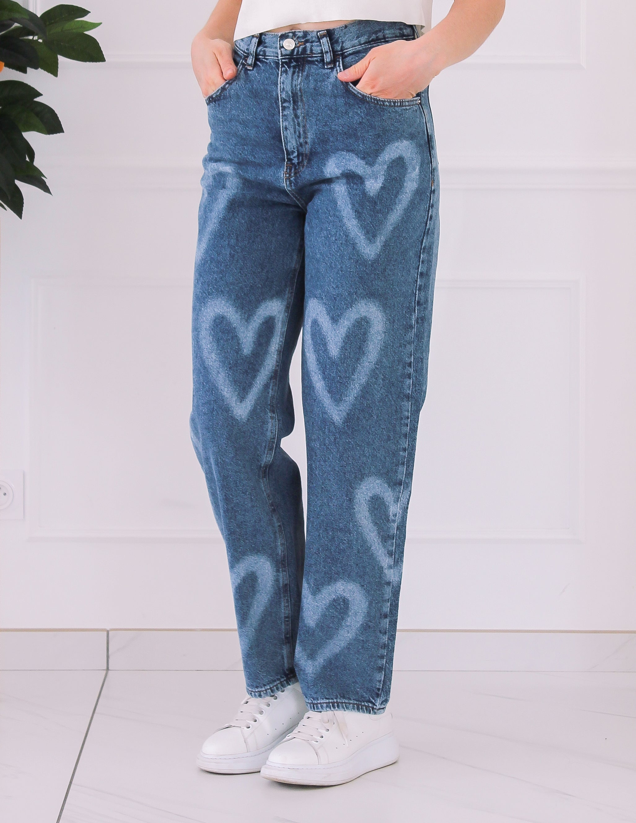 jeans à motif coeur